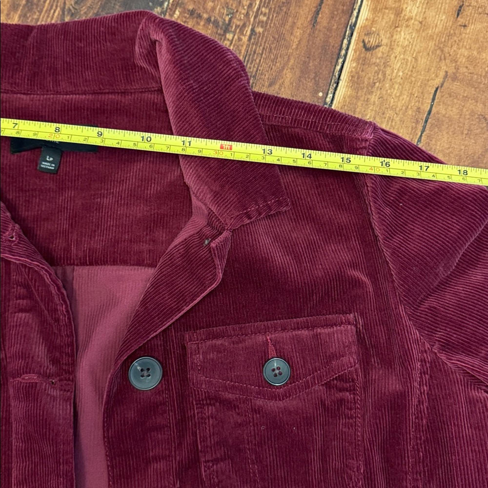 Talbots Womens Jacket size PL Maroon Corduroy Button front Pockets long sleeve - Picture 6 of 7